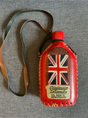 Vintage Red Cayman Islands B.W.I   Flask Glass Bottle